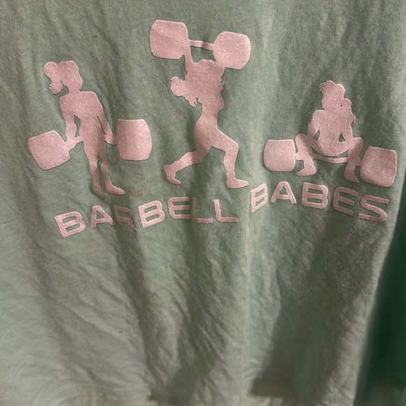 Brand, new, adorable, mint colored, barbell, babes, crop top with white glitter - Picture 2 of 4